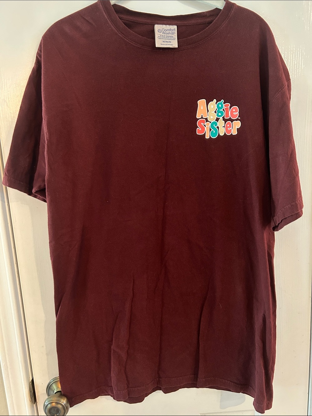 Comfort Colors Maroon Women’s Texas A&M Tee with Colorful 'Aggie Sister' Graphic